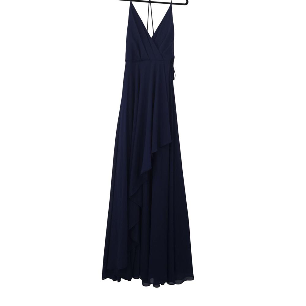 Lulus Navy Blue Chiffon Maxi Wrap Ruffle Dress Medium